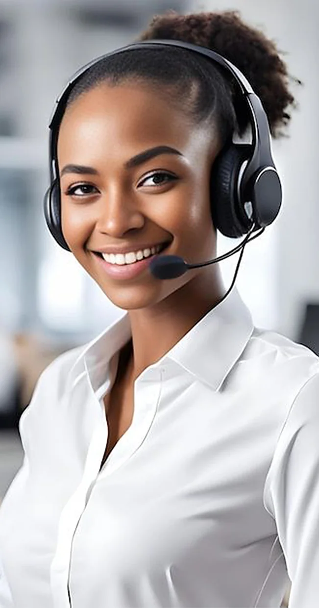 A smiling BENEVO customer care representative wearing a headset